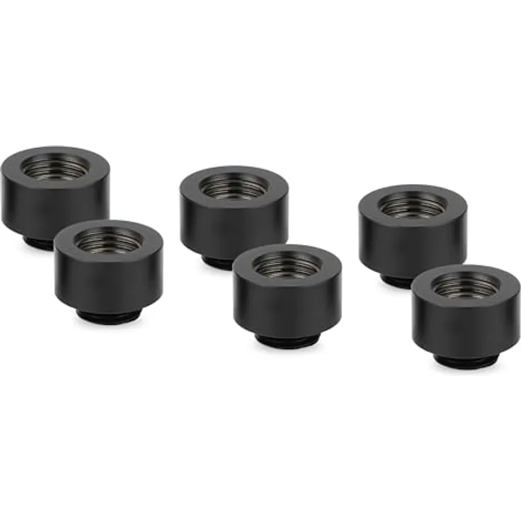 Thermal Grizzly DeltaMate Extender MF10-6er Pack, Verlängerungsfitting 10mm, schwarz, CNC-gefrästes Messing mit G1/4 Zoll Gewinde für modulare Wasserkühlungen
