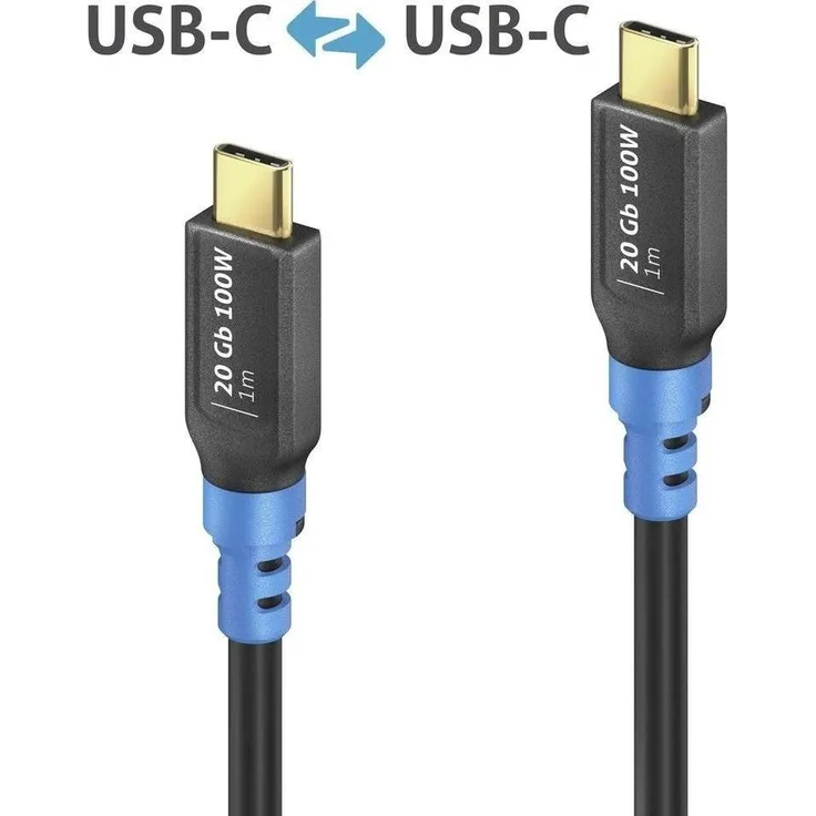 Purelink USB-C>C Kabel 1m, USB4 Gen2x2 20Gbps, 100W Stromversorgung, hochflexibles Design für professionelle AV-Anwendungen