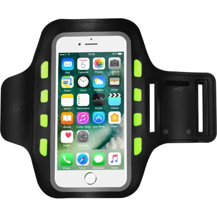 Sinox løbearmbånd mit LED-Licht für Smartphones, Schwarz, Sportarmband zur Sichtbarkeit beim Laufen und Radfahren