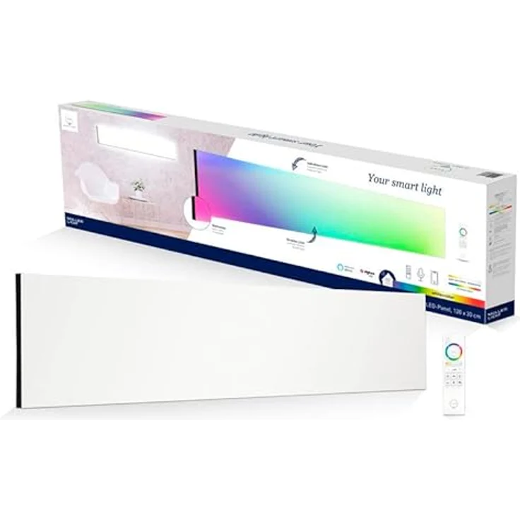 tint Aris Smarte LED Deckenlampe, rahmenloses flaches Panel 30 x 120cm, weißes und farbiges Licht, dimmbar, Zigbee, Bluetooth, Alexa, schwarz – Bild 1