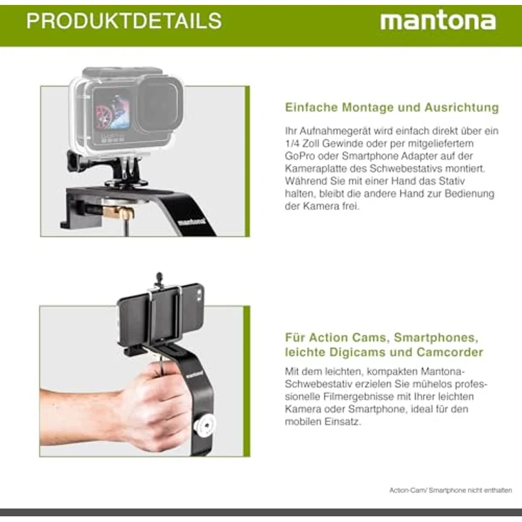 Mantona Schwebestativ für Action Cams mit 1-4 Zoll – Bild 7