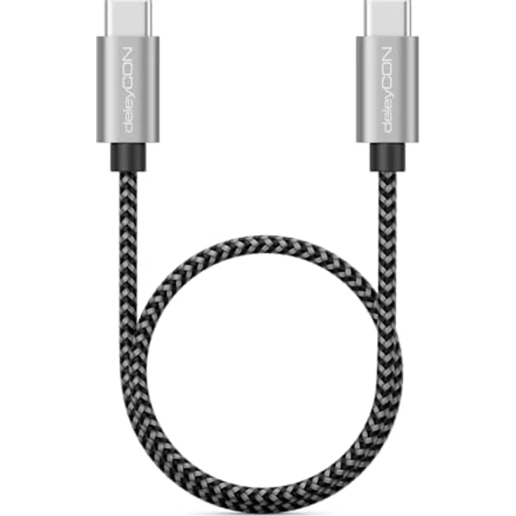 deleyCON 0,30m USB-C Kabel PD3.0, 60W Schnellladekabel in Schwarz-Grau für iPhone 16/15 Pro Max, Samsung Galaxy S24/S23, iPad Pro, MacBook Air, PS5 – Bild 3