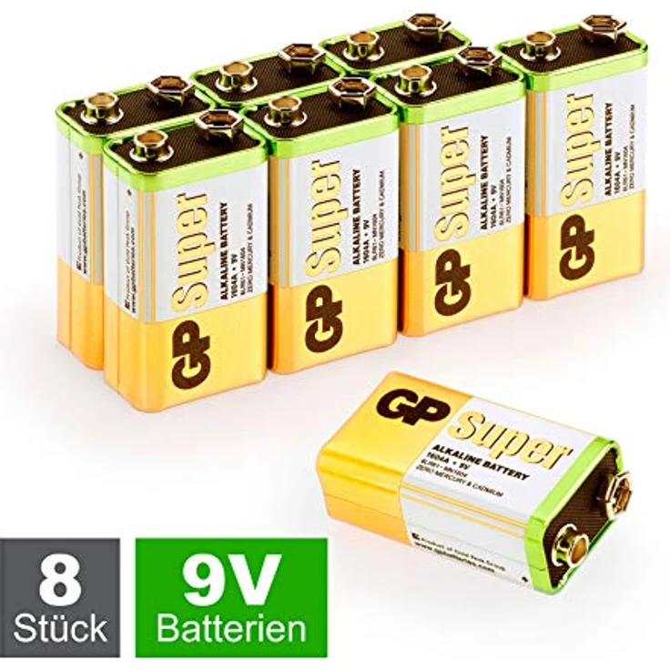 GP 9V Block Batterien (6LR61, MN1604, 9V E-Block) 9 Volt Block Super Alkaline, geeignet für vielseitige Anwendungen (8 Stück Blockbatterien 9V in briefkasten-geeigneter Verpackung) – Bild 6