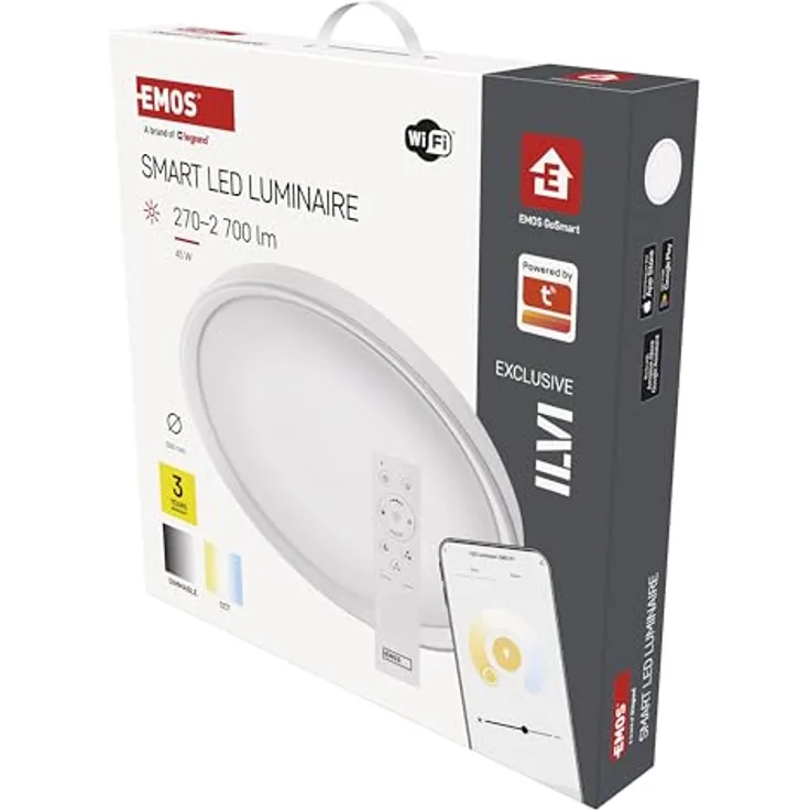 EMOS GoSmart Deckenleuchte 45W weiß, intelligente Panelleuchte für Innen, rund 50cm, 2700 lm, dimmbar, einstellbare Lichtfarbe, steuerbar mit Fernbedienung oder App, kompatibel mit Amazon Alexa