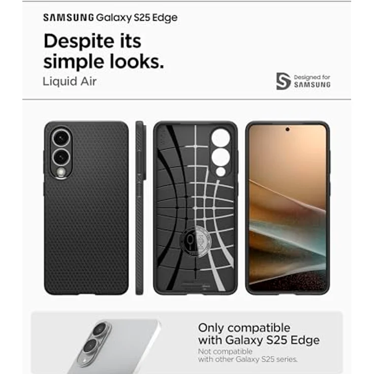 Spigen Liquid Air Hülle für Samsung Galaxy S25 Edge, TPU mit Air Cushion Technologie und Displayrand-Schutz, Schwarz – Bild 2