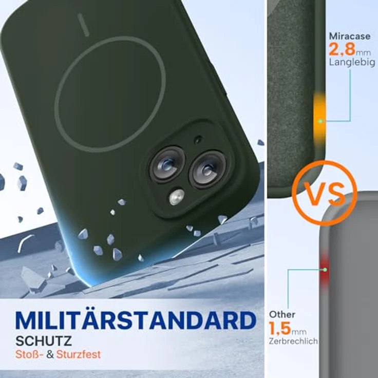miracase iPhone 14 Hülle mit MagSafe, Flüssigsilikon, kratzfestes Mikrofaser-Innenfutter, stoßfest, Dunkelgrün – Bild 2