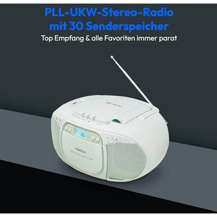 Medion LIFE E66476 CD-/MP3-/Kassettenplayer mit LCD-Display, PLL-UKW Stereo-Radio, USB-Anschluss, grün – Bild 2