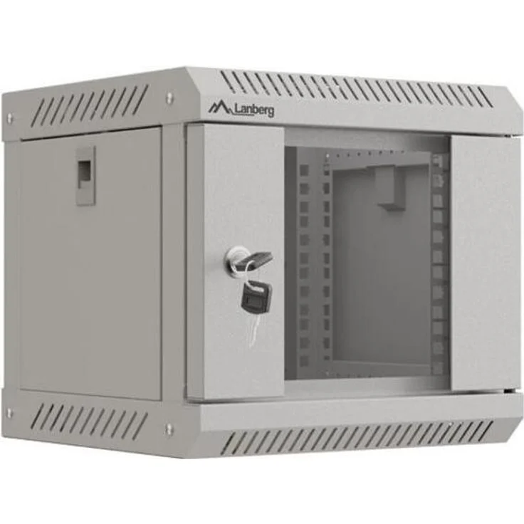 Lanberg WF11-3304-10S, Wandmontierter Serverschrank 4 HE, 10 Zoll Rack mit gehärtetem Glas, Grau