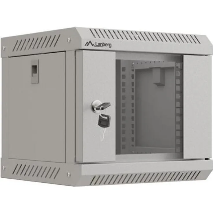 Lanberg WF11-3304-10S, Wandmontierter Serverschrank 4 HE, 10 Zoll Rack mit gehärtetem Glas, Grau