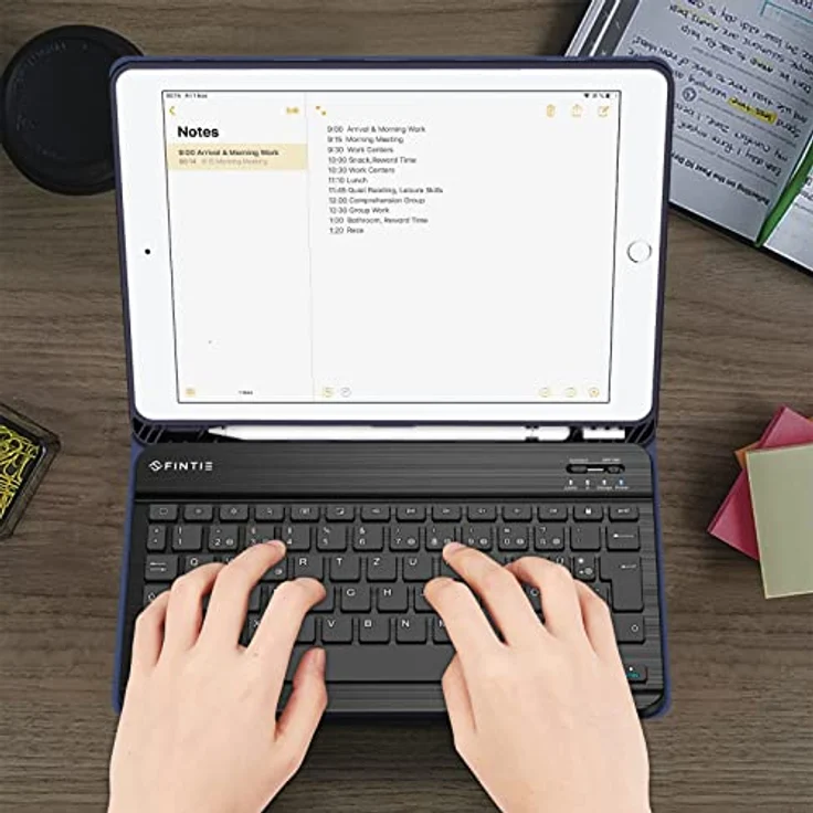 Fintie Tastatur Hülle für iPad 10.2 Zoll (9/8/7 Generation - 2021/2020/2019), Schutzhülle mit TPU Rückschale, abnehmbarer Bluetooth Tastatur mit QWERTZ Layout und Pencil Halter, Hibiskus – Bild 8