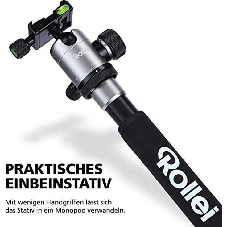 Rollei C5i-kompaktes, leichtes, allround Fotostativ aus Aluminium I 4in1 Stativ verwendbar als Dreibeinstativ, Ministativ, Makrostativ und Monopod, Arca Swiss kompatibel I inkl. Kugelkopf und Stativtasche I Titan – Bild 6