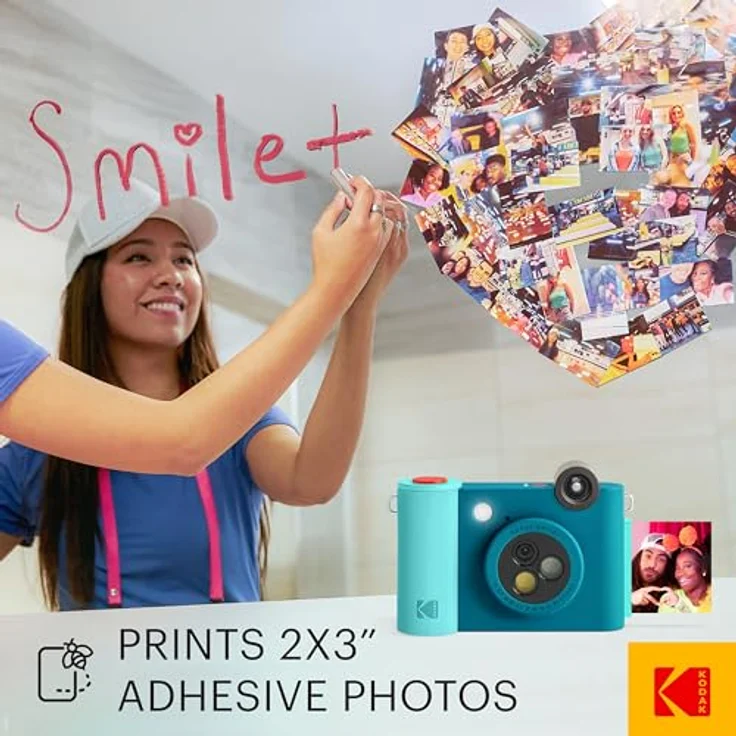 KODAK Smile+ 2-in-1 Digitale Sofortbildkamera & kabelloser Bluetooth-Fotodrucker - 10MP, Spezialeffekt-Drehobjektiv, Zink 2x3” Klebefotos, Drucken über Fun-App von Smart Devices - Blau – Bild 5
