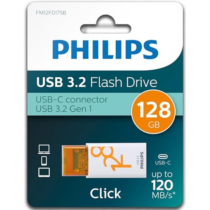 Philips Click Edition USB-C Anschluss USB 3.2 Gen 1 USB-Flash-Laufwerk 128 GB für PC, Laptop, Smartphone, Tablet mit USB-C-Anschluss, Lesegeschwindigkeit bis zu 120 MB/s – Bild 2