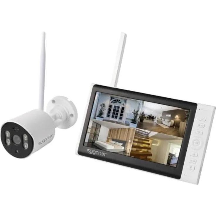 Sygonix SY-7187100 Funk-Überwachungskamera-Set, 4-Kanal mit 1 wetterfester Kamera, 720p, 2-Wege-Sprechfunktion, integrierter Akku, App-Steuerung