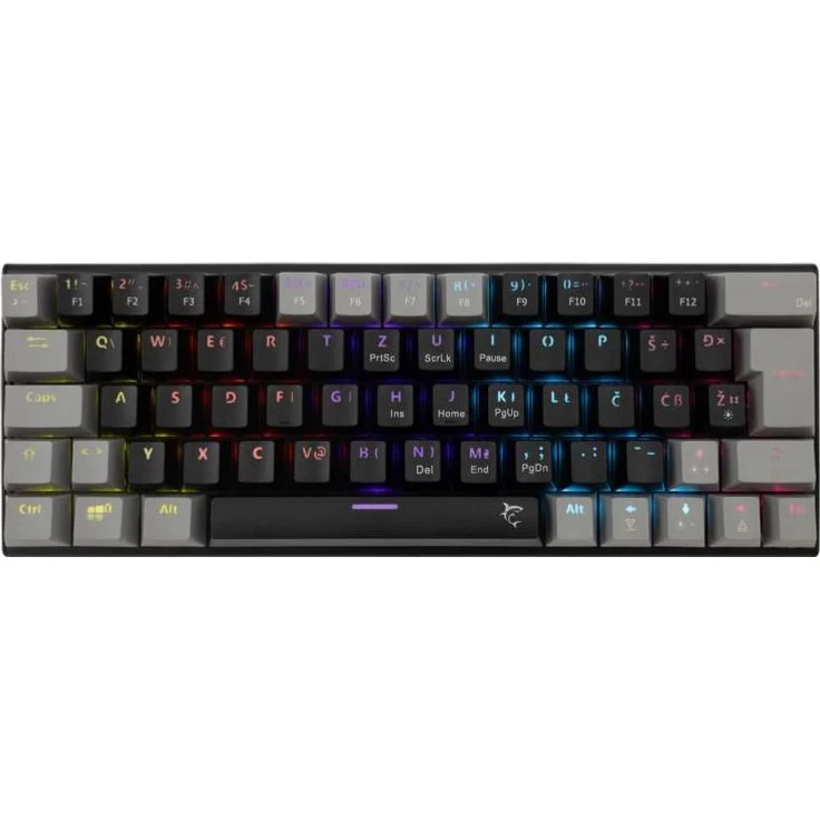 White Shark WAKIZASHI 2, mechanische Gaming-Tastatur mit blauen Schaltern, 63 Tasten, US-Layout, RGB-Beleuchtung, schwarz-grau