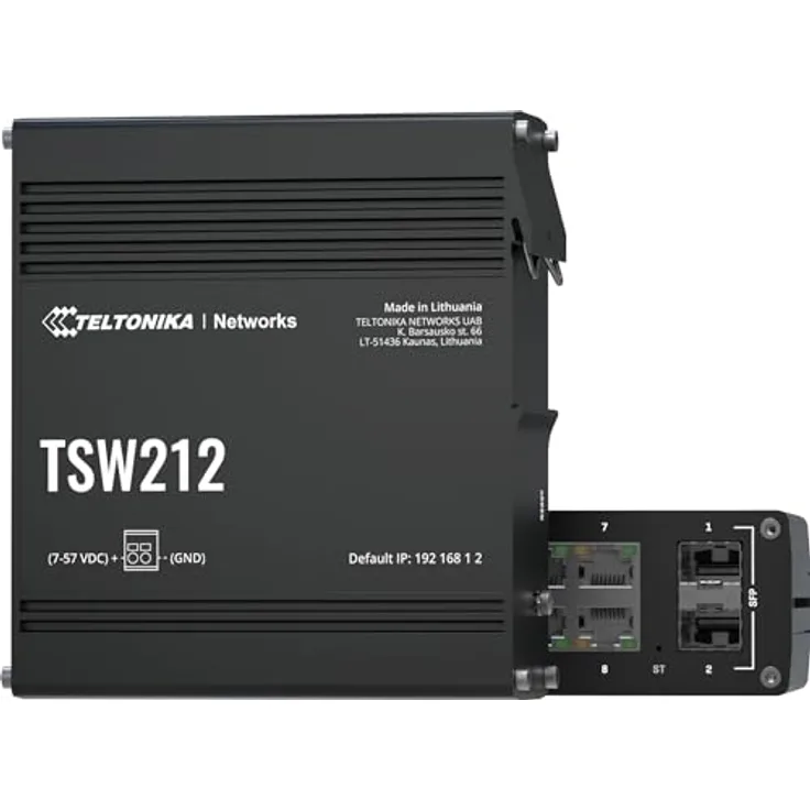Teltonika TSW212 SFP M (10 Ports), Netzwerk Switch, Schwarz - L2 Managed Switch mit L3 Funktionen, 8 Gigabit Ethernet Ports, 2 SFP Ports, Industrie-Protokollunterstützung