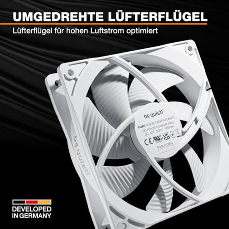 be quiet! Pure Wings 3 120mm PWM Reverse White Triple Pack, 3 Gehäuselüfter mit invertierten Lüfterblättern, optimierter Rahmen, hohe Kühlleistung, geringe Geräuschentwicklung – Bild 3
