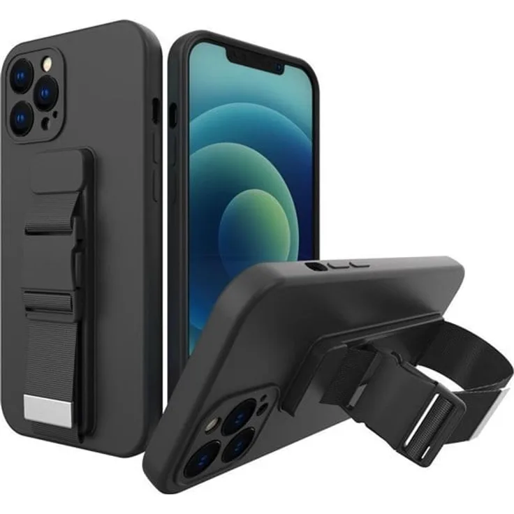Hurtel Rope Case Silicone Lanyard Cover für Samsung Galaxy A33 5G, einstellbarer Tragegurt 140 cm, schwarz