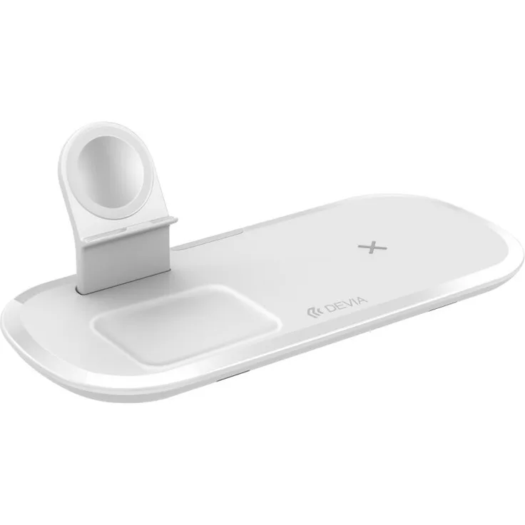 Devia Kabelloses Ladegerät 3in1, Smart 15W in Weiß für Handy, Kopfhörer und Watches, induktives Laden, anti-rutsch, FOD-System