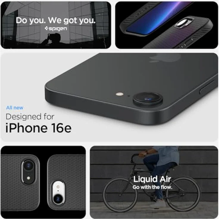 Spigen iPhone 16e Hülle [rutschfest] Liquid Air Case Schutzhülle - Matte Black – Bild 2