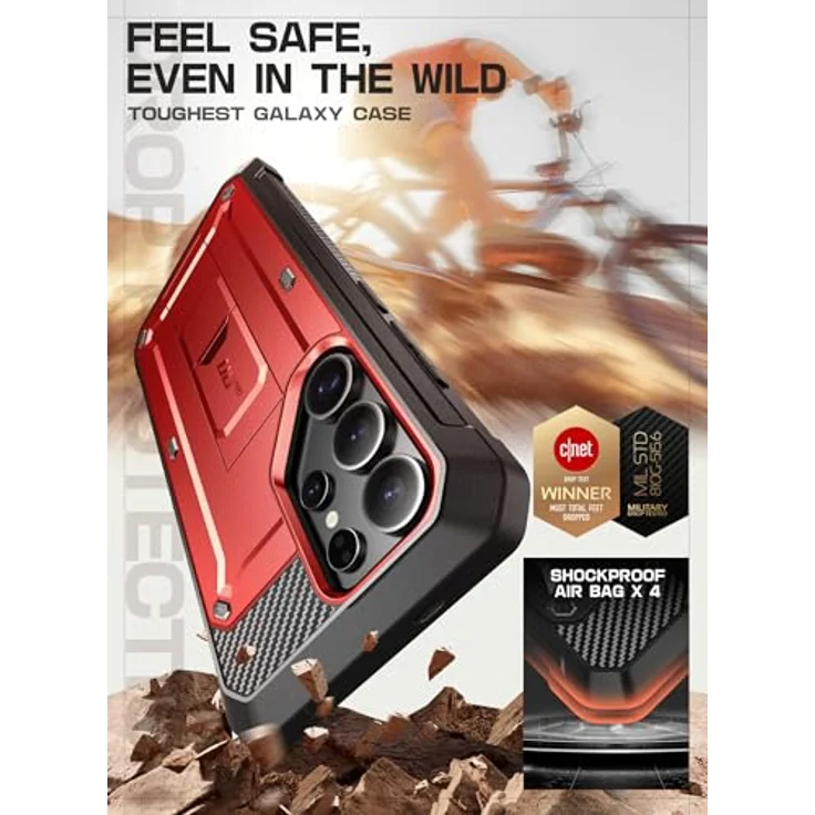 SupCase Samsung Galaxy S25 Ultra Hülle Bumper Case UBPro, 2 Frontseite, Outdoor Handyhülle mit Gürtelclip und Ständer, Rot – Bild 3