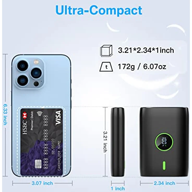 Power Bank 10000 mah,22.5W powerbank klein Aber stark mit led-anzeige,12v Ausgang,Mini powerbank Externe handyakkus,USB c powerbank,für Huawei XiaoMi Samsung und mehr – Bild 5