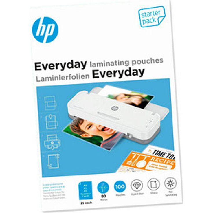 HP Everyday Laminierfolien-Set, glänzend für A4, A5, A6 und Visitenkartenformat, 80 micron, 100 Stück – Bild 1