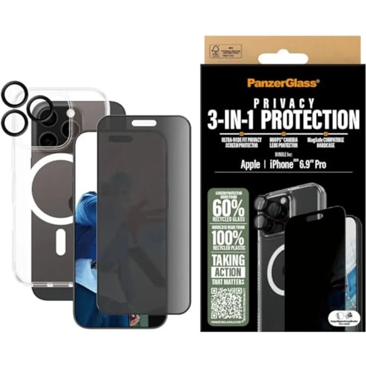 PanzerGlass Privacy 3-in-1 Schutzpaket für Apple iPhone 16 Pro Max, Transparent mit Displayschutz, MagSafe-Hardcase und Kameraschutz – Bild 1