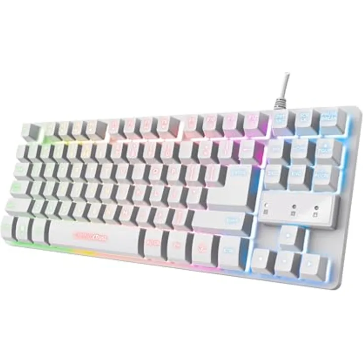 Trust Gaming GXT 833W Thado TKL Gaming Tastatur, Metallgehäuse, Anti-Ghosting, LED-Beleuchtung - Weiß