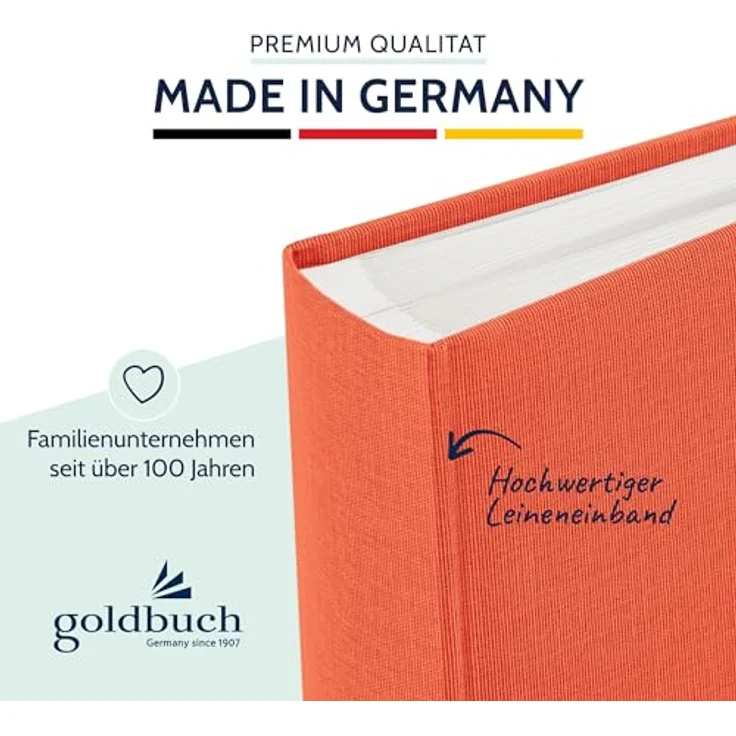 goldbuch 27 480 Bella Vista Fotoalbum, Erinnerungsalbum mit Bildausschnitt in Lachs, 30 x 31 cm, 60 weiße Seiten mit Pergamin-Trennblättern, Leineneinband in Orange – Bild 3