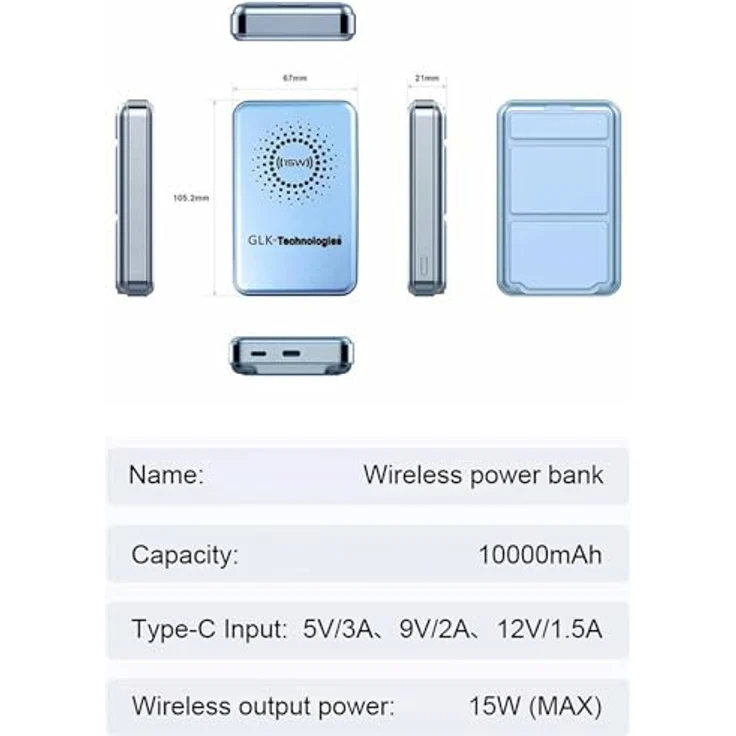 GLK-Technologies® High Power Wireless Power Bank 10000mAh Magnetische Powerbank USB-C Schnellladen LED Display, Akkupack Kompatibel mit MagSafe iPhone – Bild 5