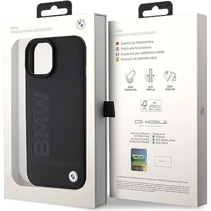 BMW BMHMP15SSLLBK iPhone 15 6.1" Hardcase in Schwarz mit Magsafe und geprägtem Logo aus natürlichen Materialien – Bild 7