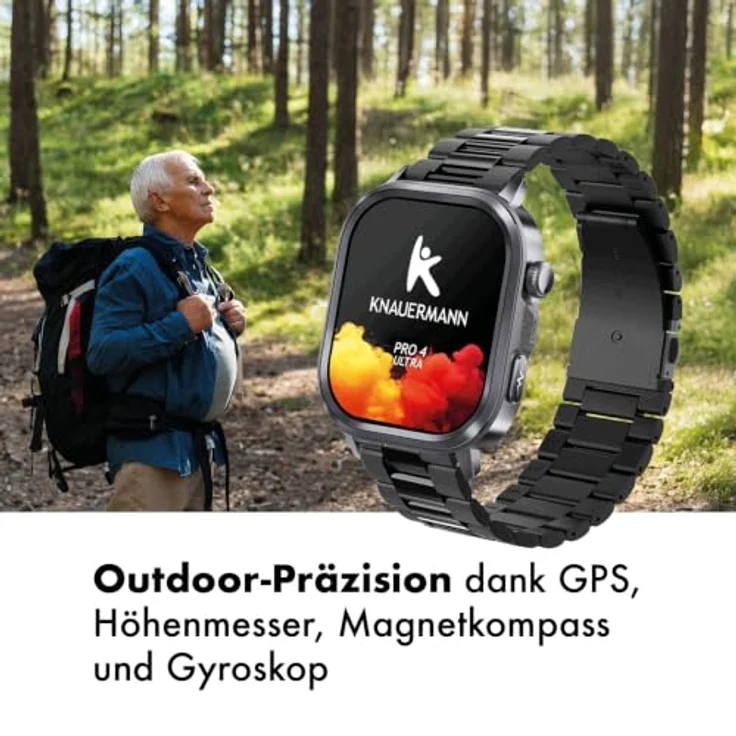 Knauermann PRO 4 Ultra Gesundheitsuhr, 1,95 Zoll AMOLED Display, integriertes GPS, langanhaltende Akkulaufzeit bis 25 Tage, Milanaiseband – Bild 5