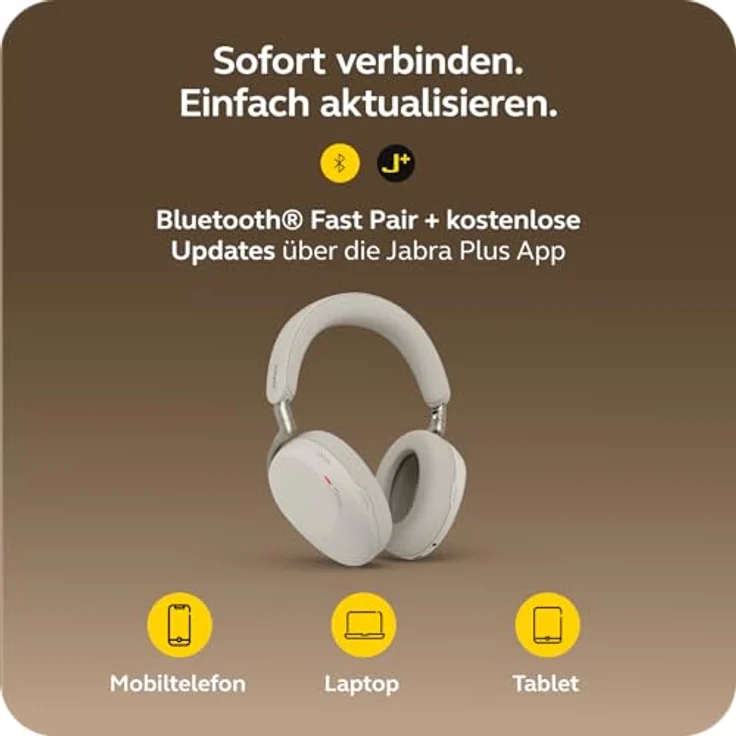 Jabra Evolve3 85, schnurloses Stereo Headset mit KI-gestützter Sprachisolierung und adaptiver Geräuschunterdrückung, Bluetooth, USB-C, Warmgrau – Bild 12