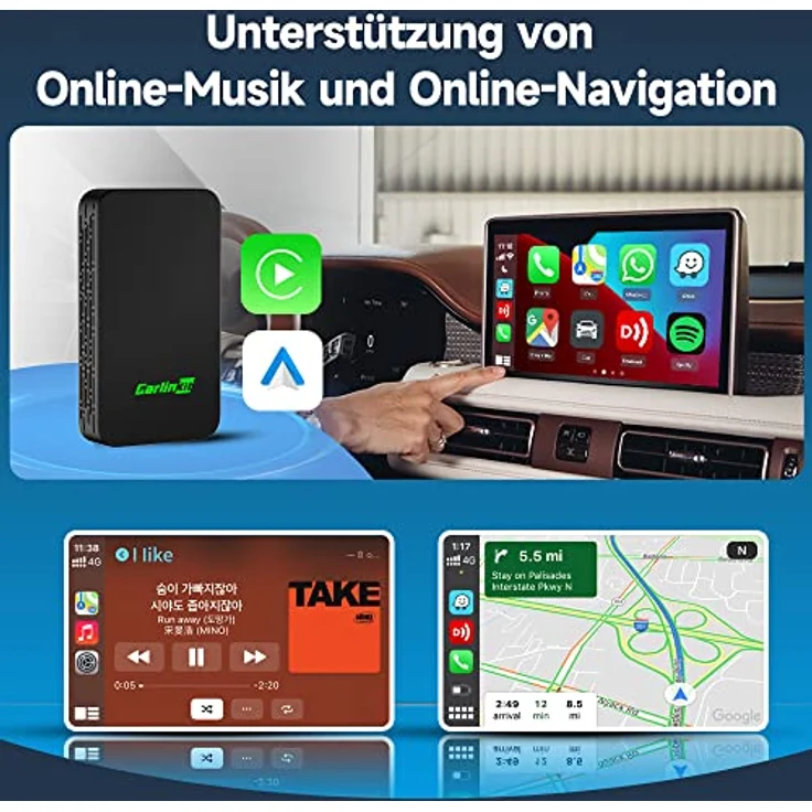 Carlinkit 5.0 2air CarPlay Wireless und Android Auto Wireless Adapter,für Autos mit CarPlay und Android Auto-Funktion(Herstellungsjahr:2017 bis 2024) Unterstützt Sprachassistent,Navigation,Musik – Bild 5
