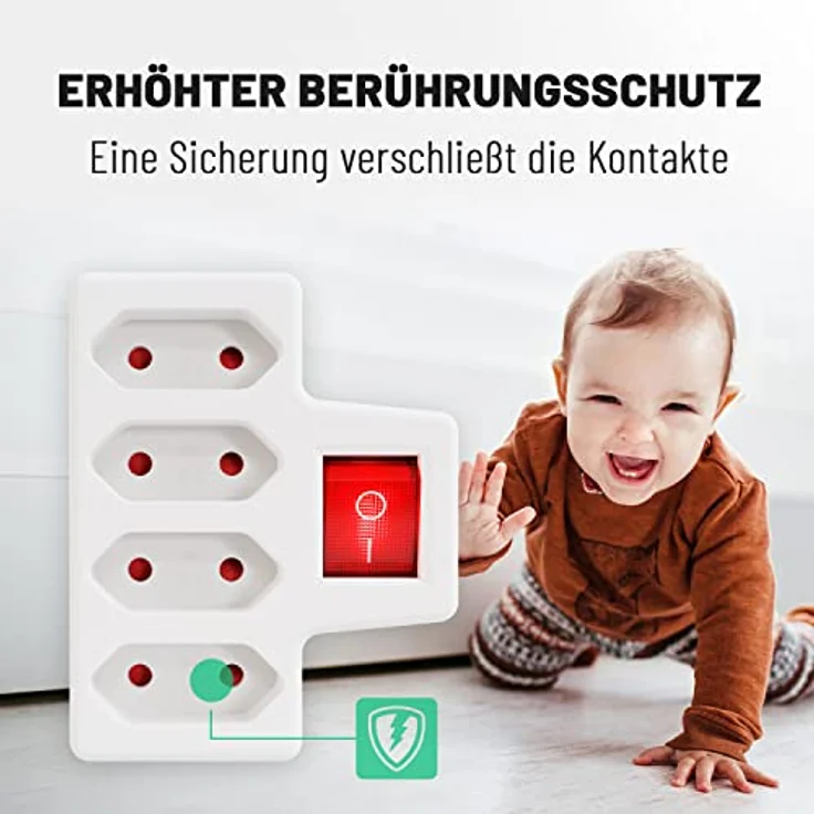 greate. 3x 4er Steckdosenadapter mit Schalter max. 2300W - Mehrfachsteckdose 3-fach, Erhöhter Berührungsschutz, weiß – Bild 4