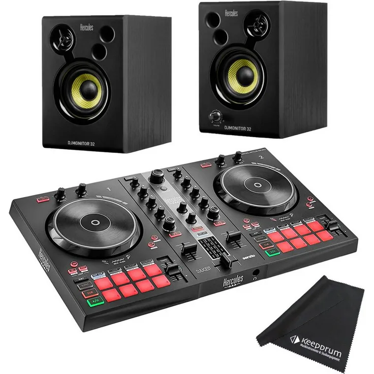 HERCULES DJ Controller Inpulse 300 MK2 mit 16 Pads, integrierter Soundkarte und DJMonitor 32 Lautsprechern
