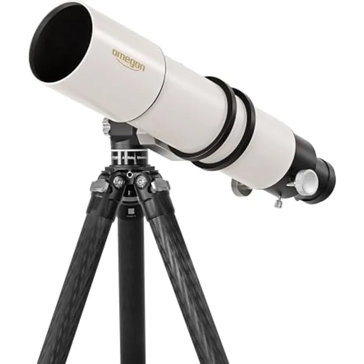 Omegon Teleskop AC 90/500 AZ-Baby Visual Set, achromatischer Refraktor, 90 mm Öffnung, ideal für Reisen und Astrofotografie