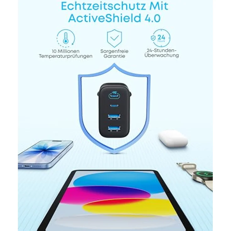 Anker Zolo Ladegerät A121E, 50W mit 4 Ports (2x USB-C, 2x USB-A), kompakt und schwarz – Bild 6