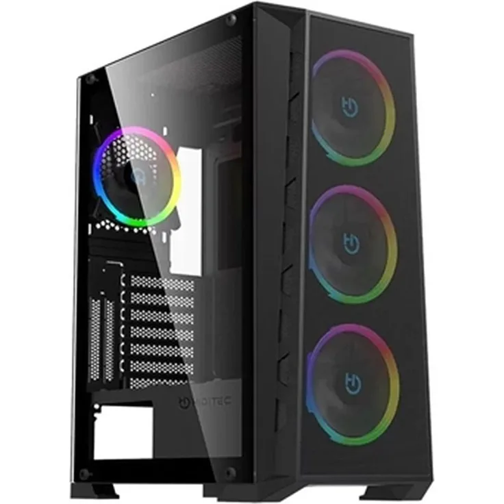 Hiditec MH12 Metal Mesh PC-Tower-Gehäuse, E-ATX-kompatibel, mit 4 ARGB-Lüftern, Schwarz