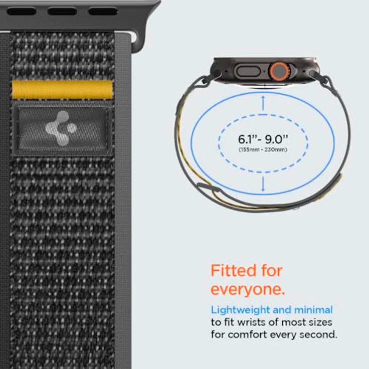 Spigen Athlex Air Armband für Apple Watch Ultra 2/1 49mm, Serie 10 46mm, 9/8/7 45mm, SE2/SE/6/5/4 44mm, 3/2/1 42mm - Hochwertiges Stoffarmband mit sicherem Klettverschluss, Actives Schwarz – Bild 4
