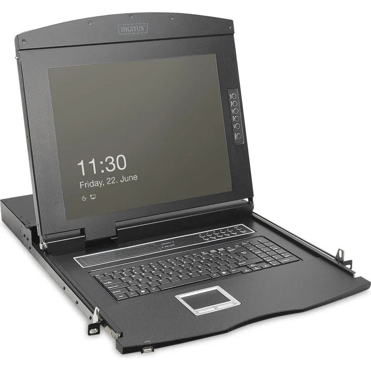 Digitus 19" HD TFT KVM Konsole, 1-Port VGA, spanische Tastatur, modulare Bauweise, Schwarz