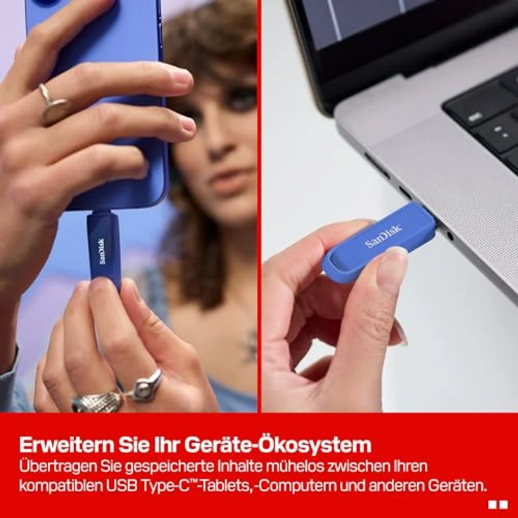 SanDisk Phone Drive USB Type-C 1 TB, Flash-Laufwerk für Smartphones und Tablets, 150 MB/s Lesen, Schlüsselring-Öse, Maritime Blue – Bild 3
