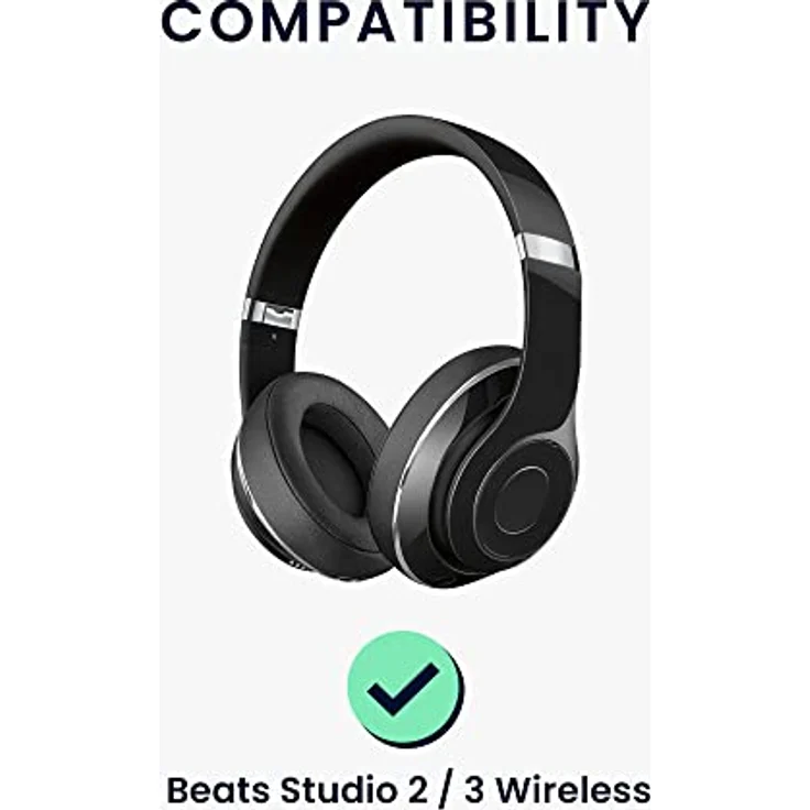 kwmobile 2X Ohrpolster kompatibel mit Beats Studio 2/3 Wireless Polster - Kopfhörer Polster aus Kunstleder, Ersatz Ohrpolster Set für Over Ear Headphones - Schwarze Lederoptik – Bild 2