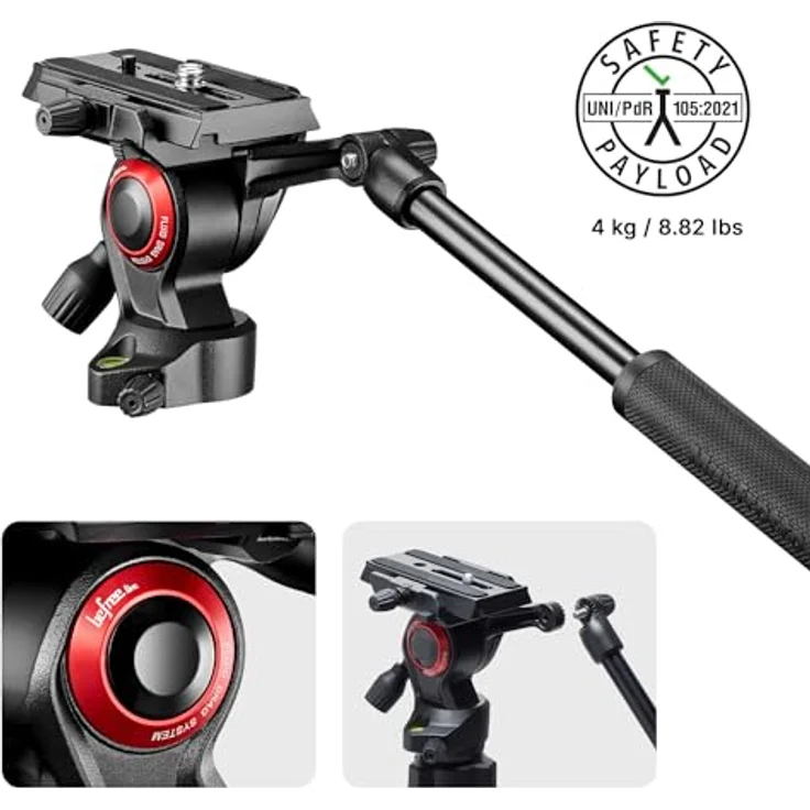 Manfrotto Befree Live Alu Reisestativ QPL (Klemmverschluss, mit Fluid-Video Kopf inkl. Tasche, Traglast: 4kg, Packmaß: 40cm, Gewicht: 1,75kg) – Bild 6