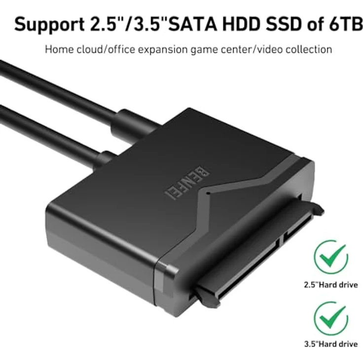 BENFEI USB 3.0 auf SATA Adapter, 2-in-1 Festplattenadapter für 2,5 Zoll / 3,5 Zoll HDD/SSD mit 12V/2A Netzadapter, unterstützt UASP, Plug-and-Play – Bild 4