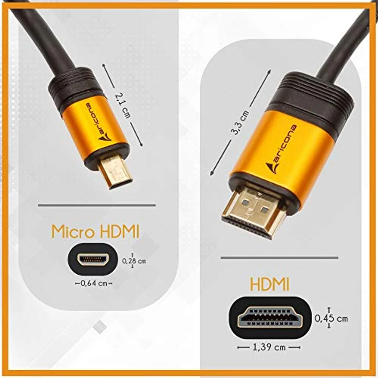aricona Micro HDMI Kabel 3m – HDMI auf Micro HDMI – Verbindung von Tablet, Smartphone & Digitalkamera mit Fernseher oder Monitor –  2.0 Typ A auf Typ D – Bild 6