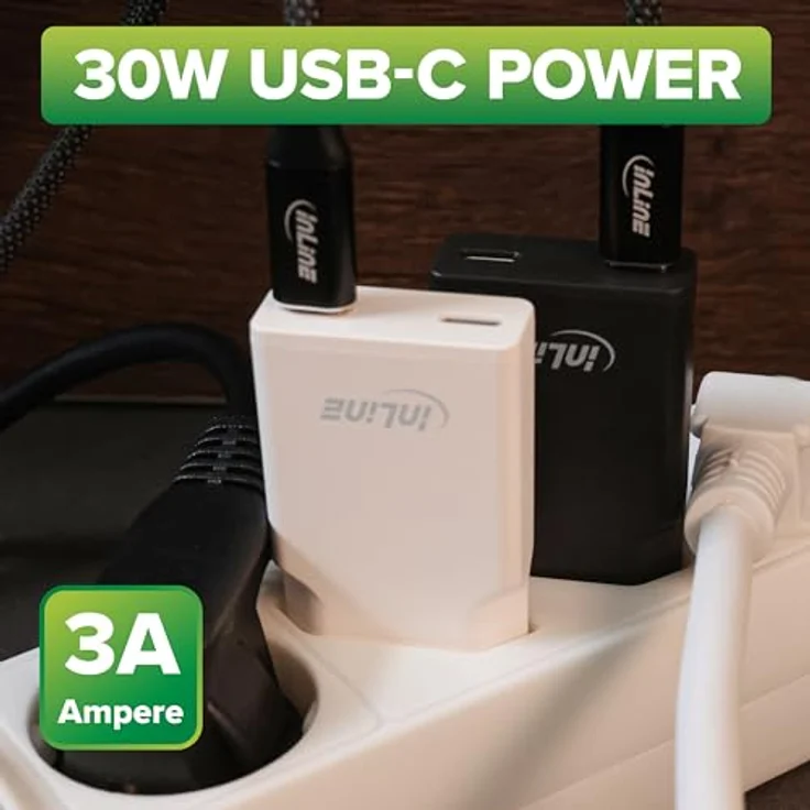 InLine USB-C Ladegerät, ultrakompakt, 2-Port, 30W, Schnellladegerät, Power Delivery, PPS, weiß – Bild 3