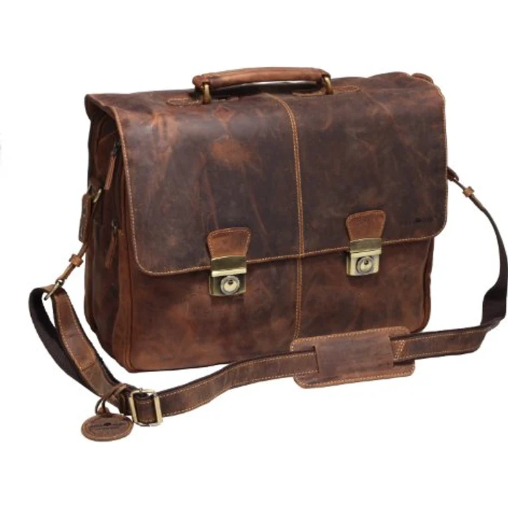 Greenburry Vintage Aktentasche, 100% Leder, 42 cm mit Laptopfach, braun – Bild 2