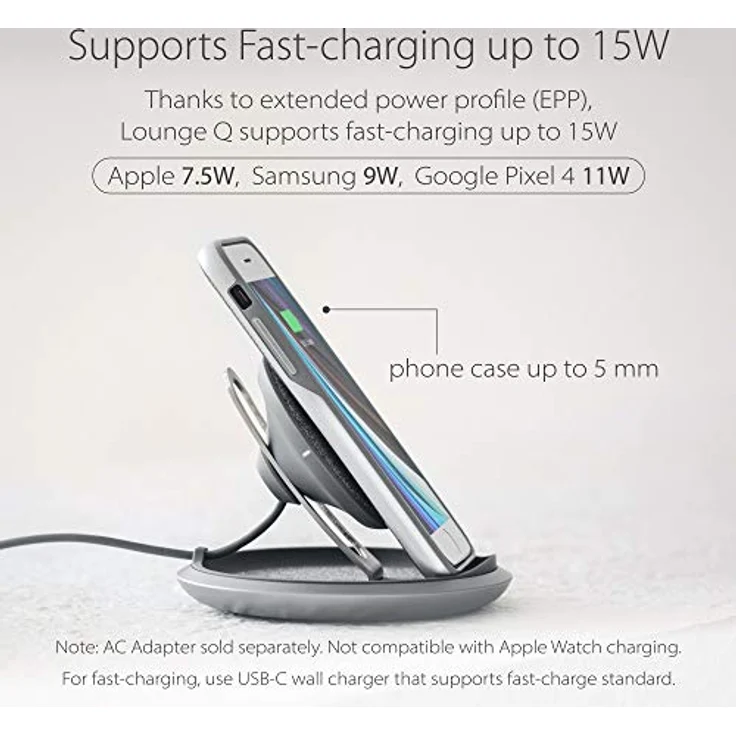 Moshi Lounge Q Indoor (15 W), Wireless Charger, Grau – Bild 4